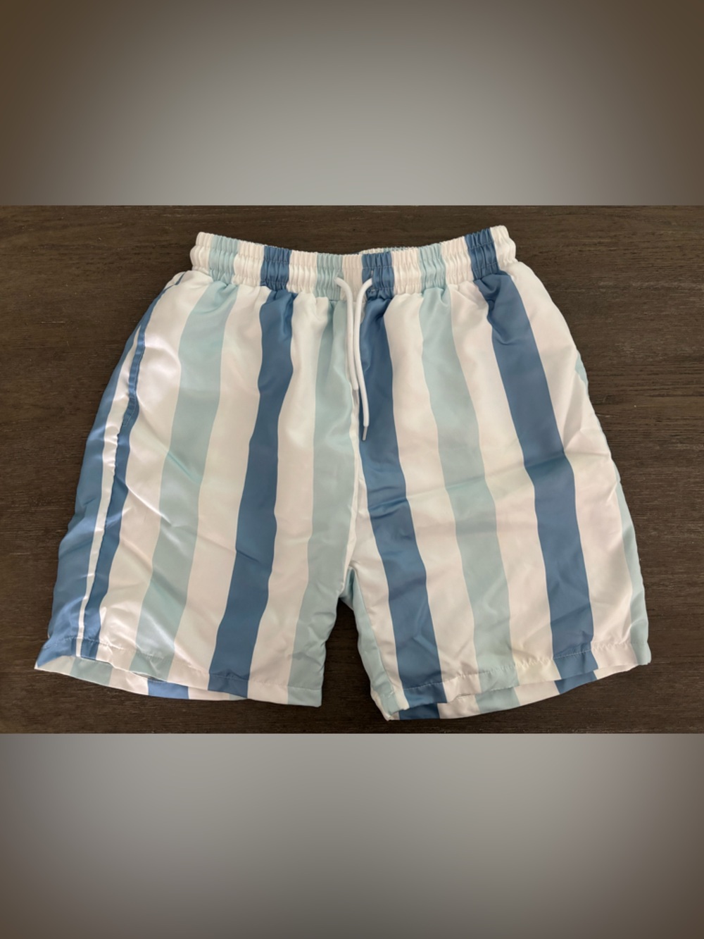 Men's Blue & White Striped Swim Trunks